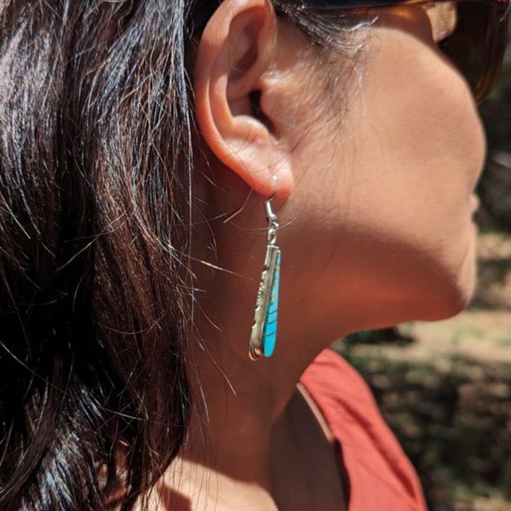 Native American Dangle Earrings Raindrop Turquoise Zuni‎ Handmade Jewelry*** - Picture 5 of 10
